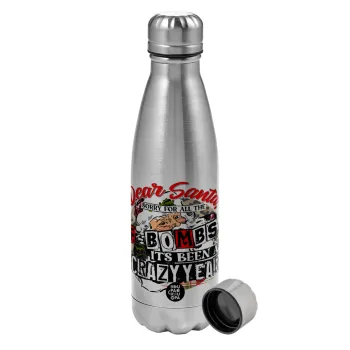 Dear Santa, sorry for all the F-bombs, Metallic water bottle, stainless steel, 750ml