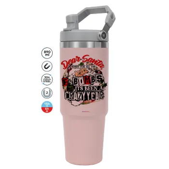 Dear Santa, sorry for all the F-bombs, ΡΟΖ χρώματος Θερμός Ανοξείδωτο 890ml (30oz) με χερούλι