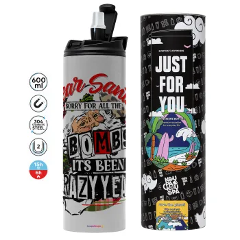 Dear Santa, sorry for all the F-bombs, Tumbler ποτήρι θερμό ΓΚΡΙ από ανοξείδωτο ατσάλι 600ml