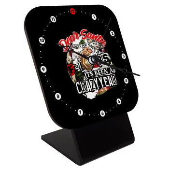 Dear Santa, sorry for all the F-bombs, Quartz Wooden table clock with hands (10cm)