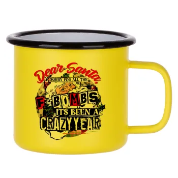 Dear Santa, sorry for all the F-bombs, Metallic enamel MATT Yellow cup 360ml