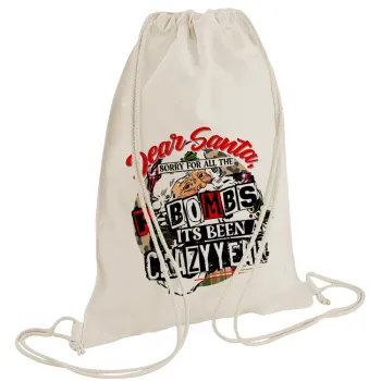 Dear Santa, sorry for all the F-bombs, Backpack bag GYMBAG natural (28x40cm)