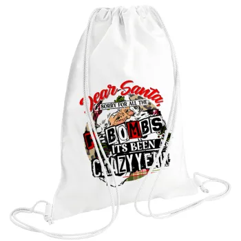 Dear Santa, sorry for all the F-bombs, Τσάντα πλάτης πουγκί GYMBAG λευκή (28x40cm)