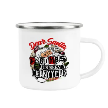Dear Santa, sorry for all the F-bombs, Metallic enamel cup white 360ml