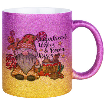 Gingerbread Wishes, Κούπα Χρυσή/Ροζ Glitter, κεραμική, 330ml
