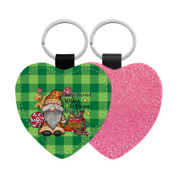 Gingerbread Wishes, Μπρελόκ PU δερμάτινο glitter καρδιά ΡΟΖ