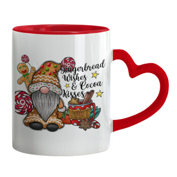 Gingerbread Wishes, Mug heart red handle, ceramic, 330ml
