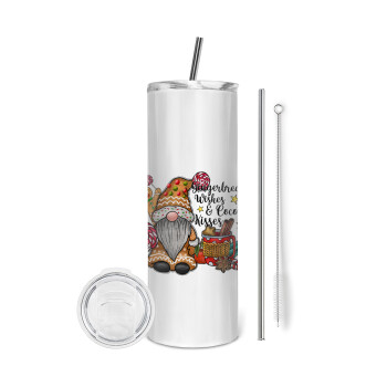 Gingerbread Wishes, Eco friendly stainless steel tumbler 600ml, with metal straw & cleaning brush