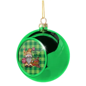 Gingerbread Wishes, Green Christmas tree ornament ball 8cm
