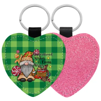 Gingerbread Wishes, Μπρελόκ PU δερμάτινο glitter καρδιά ΡΟΖ