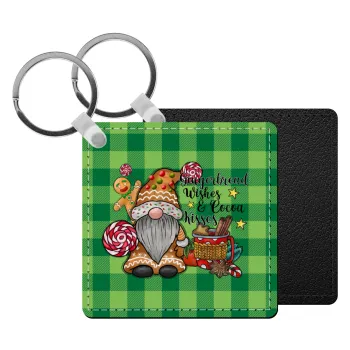 Gingerbread Wishes, Μπρελόκ Δερματίνη, τετράγωνο ΜΑΥΡΟ (5x5cm)