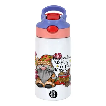 Gingerbread Wishes, Children's hot water bottle, stainless steel, with safety straw, pink/purple (350ml)