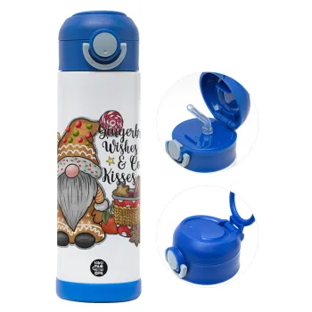 Gingerbread Wishes, Παιδικό παγούρι θερμό, ανοξείδωτο, με καλαμάκι ασφαλείας, ΜΠΛΕ (500ml)