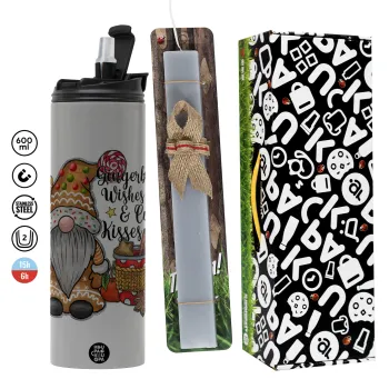 Gingerbread Wishes, Πασχαλινή Λαμπάδα με Travel Tumbler θερμό (600ml, BPA free) & κερί αρωματικό πλακέ (30cm) (ΓΚΡΙ)