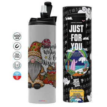 Gingerbread Wishes, Tumbler ποτήρι θερμό ΓΚΡΙ από ανοξείδωτο ατσάλι 600ml