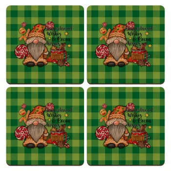 Gingerbread Wishes, ΣΕΤ x4 Σουβέρ ξύλινα τετράγωνα plywood (9cm)