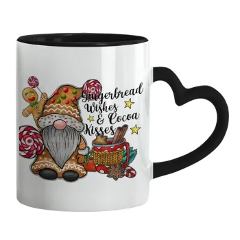 Gingerbread Wishes, Mug heart black handle, ceramic, 330ml