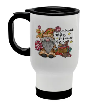 Gingerbread Wishes, Κούπα ταξιδιού ανοξείδωτη με καπάκι, διπλού τοιχώματος (θερμό) λευκή 450ml