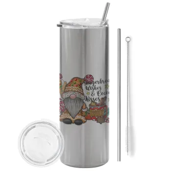 Gingerbread Wishes, Tumbler stainless steel Silver 600ml, with metal straw & cleaning brush