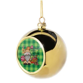 Gingerbread Wishes, Golden Christmas tree ball ornament 8cm
