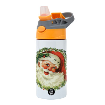 Santa Claus, Παιδικό παγούρι θερμό, ανοξείδωτο, με καλαμάκι ασφαλείας, Πορτοκαλί/Γκρι (360ml) BPA-FREE