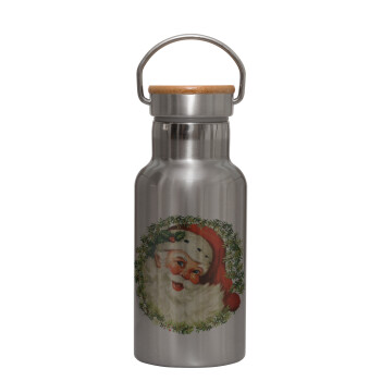 Santa Claus, Stainless steel metallic thermos flask, silver with a bamboo lid, double-walled, 350ml.
