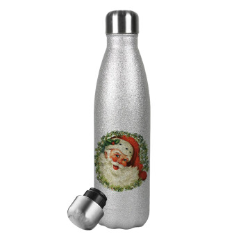 Santa Claus, Metallic Glitter Silver Thermos Flask (Stainless steel), double-walled, 500ml
