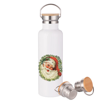 Santa Claus, Stainless steel White with wooden lid (bamboo), double wall, 750ml