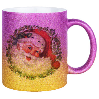 Santa Claus, Κούπα Χρυσή/Ροζ Glitter, κεραμική, 330ml