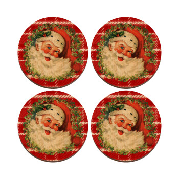 Santa Claus, ΣΕΤ x4 Σουβέρ ξύλινα στρογγυλά plywood (9cm)