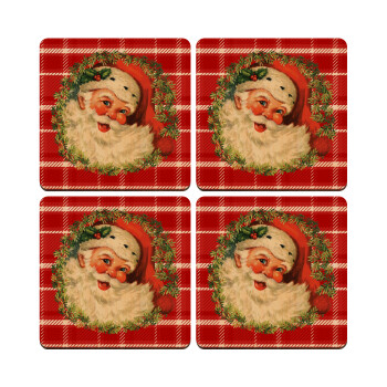 Santa Claus, ΣΕΤ x4 Σουβέρ ξύλινα τετράγωνα plywood (9cm)
