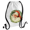 Santa Claus, Τσάντα πλάτης πουγκί GYMBAG λευκή, με τσέπη (40x48cm) & χονδρά κορδόνια
