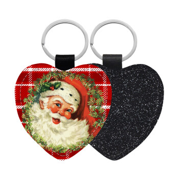 Santa Claus, Μπρελόκ PU δερμάτινο glitter καρδιά ΜΑΥΡΟ