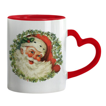 Santa Claus, Κούπα καρδιά χερούλι κόκκινη, κεραμική, 330ml