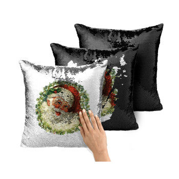 Santa Claus, Μαξιλάρι καναπέ Μαγικό Μαύρο με πούλιες 40x40cm περιέχεται το γέμισμα