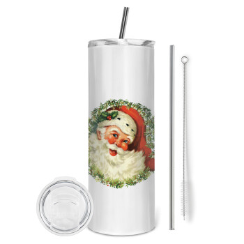 Santa Claus, Eco friendly stainless steel tumbler 600ml, with metal straw & cleaning brush