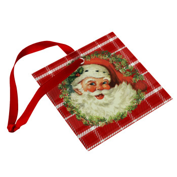 Santa Claus, Χριστουγεννιάτικο στολίδι γυάλινο τετράγωνο 9x9cm