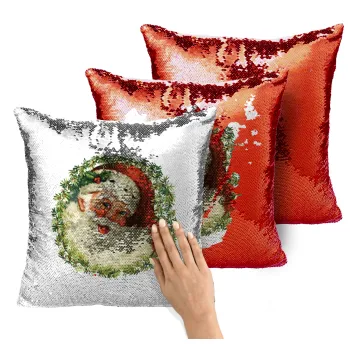 Santa Claus, Μαξιλάρι καναπέ Μαγικό Κόκκινο με πούλιες 40x40cm περιέχεται το γέμισμα