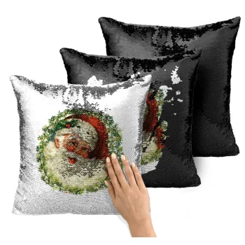 Santa Claus, Μαξιλάρι καναπέ Μαγικό Μαύρο με πούλιες 40x40cm περιέχεται το γέμισμα