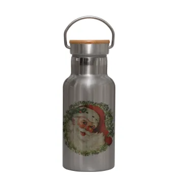 Santa Claus, Stainless steel metallic thermos flask, silver with a bamboo lid, double-walled, 350ml.