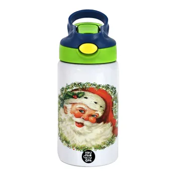 Santa Claus, Παιδικό παγούρι θερμό, ανοξείδωτο, με καλαμάκι ασφαλείας, πράσινο/μπλε (350ml)