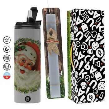 Santa Claus, Πασχαλινή Λαμπάδα με Travel Tumbler θερμό (600ml, BPA free) & κερί αρωματικό πλακέ (30cm) (ΓΚΡΙ)