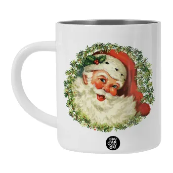 Santa Claus, Λευκή Ανοξείδωτη Μεταλλική Κούπα 450ml - Διπλού Τοιχώματος 
