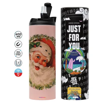 Santa Claus, Tumbler ποτήρι θερμό ΡΟΖ από ανοξείδωτο ατσάλι 600ml