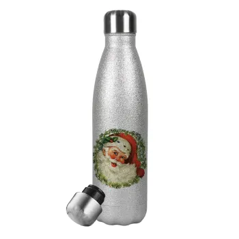 Santa Claus, Metallic Glitter Silver Thermos Flask (Stainless steel), double-walled, 500ml