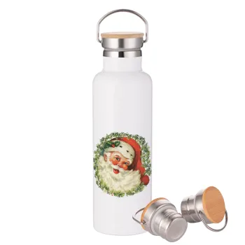 Santa Claus, Stainless steel White with wooden lid (bamboo), double wall, 750ml