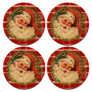 Santa Claus, ΣΕΤ x4 Σουβέρ ξύλινα στρογγυλά plywood (9cm)