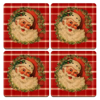 Santa Claus, ΣΕΤ x4 Σουβέρ ξύλινα τετράγωνα plywood (9cm)