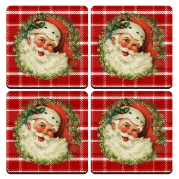 Santa Claus, ΣΕΤ 4 Σουβέρ ξύλινα τετράγωνα (9cm)