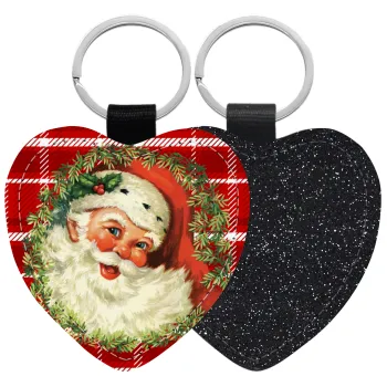 Santa Claus, Μπρελόκ PU δερμάτινο glitter καρδιά ΜΑΥΡΟ